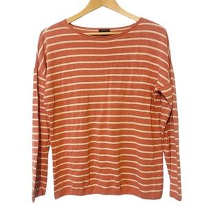 Talbots Pink and White Striped Linen Blend Long Sleeve Lightweight Sweater Large